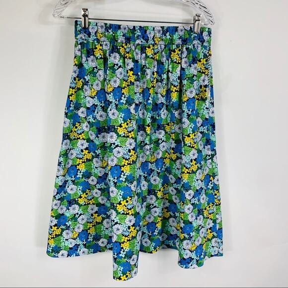 1901 Floral Midi Skirt Blues Green Gold Floral Small NWT - Picture 3 of 6